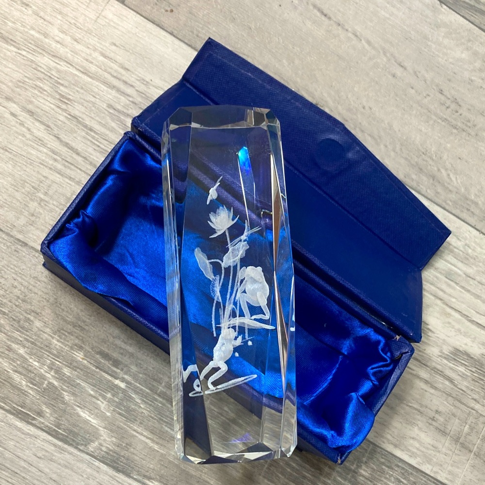 Crystal Glass Paperweight with Frog Design